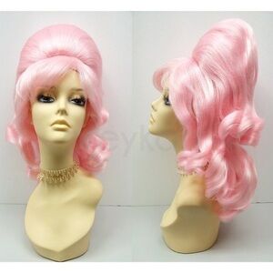 Pink retro 60s beehive wig